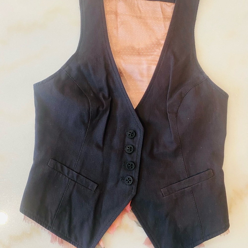 BOSS Orange Label Blue Vest with Soft Pink Interior and Ruffle, Size 4, MINT